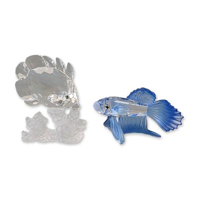 Sale Photo Thumbnail #249: 2pc Swarovski Silver Crystal Siamese Fighting Fish and Butterfly Fish Figurine
