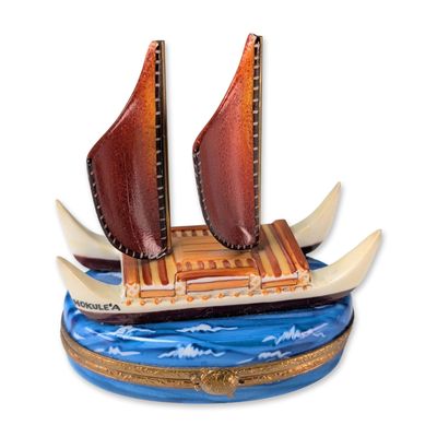 Sale Photo Thumbnail #313: Limoges Carenton Hokulea Canoe Porcelain Trinket Box