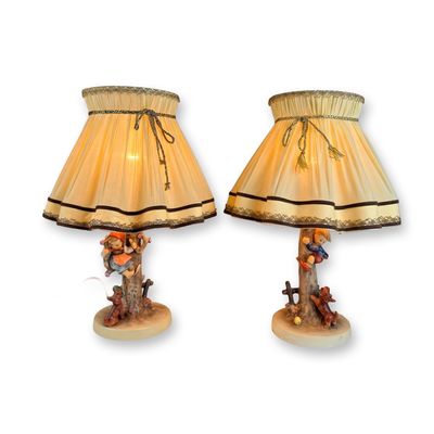 Sale Photo Thumbnail #277: Pair of Goebel Hummel Culprits Table Lamps with Lampshades