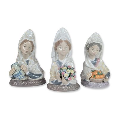 Sale Photo Thumbnail #216: 3pc Lladro Fallera Series Porcelain Valencian Girl Busts