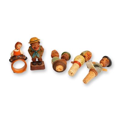 Sale Photo Thumbnail #316: 5pc Hand Carved Wood Animated Bottle Stoppers and Novelty Items