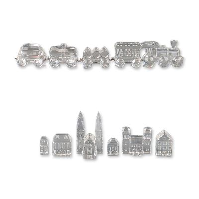 Sale Photo Thumbnail #255: 11pc Swarovski Silver Crystal Train Set and City Building Collection