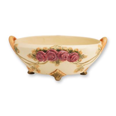 Sale Photo Thumbnail #285: Weller Pottery Footed Oval Console Bowl, Roma Rose
