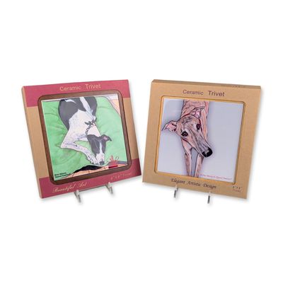Sale Photo Thumbnail #312: 2pc Mary Badenhop Pipsqueak Productions Ceramic Trivets