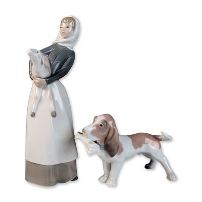Sale Photo Thumbnail #31: Two Lladro Glazed Porcelain Figurines, Girl with Lamb 01004584 & Morning Delivery 01006398