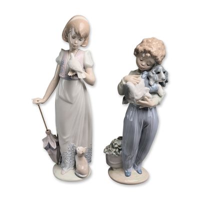 Sale Photo Thumbnail #389: 2pc Lladro Porcelain Figurines, Summer Stroll 01007611 & My Buddy 01007609