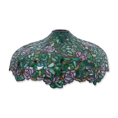 Sale Photo Thumbnail #157: Vintage Tiffany Style Stained Glass Rose Lamp Shade