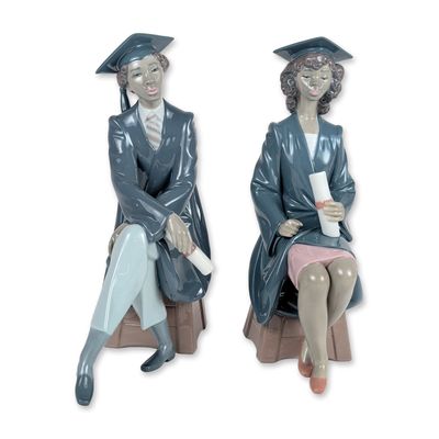 Sale Photo Thumbnail #338: 2pc Lladro Reaching the Goal 5546 & Only the Beginning 5547 Graduation Figurines