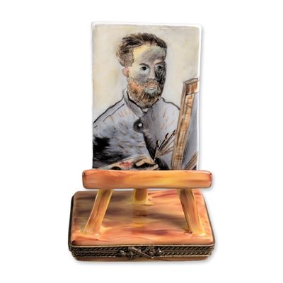 Sale Photo Thumbnail #315: Limoges France Porcelain Miniature Vincent Van Gogh Self-Portrait Easel Box