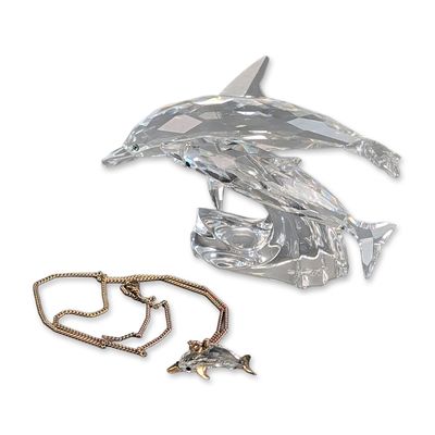 Sale Photo Thumbnail #247: 2pc Swarovski Crystal SCS 1990 Annual Edition Figurine, Dolphins Lead Me & Necklace