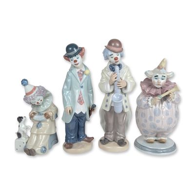 Sale Photo Thumbnail #46: 4pc Collection of Lladro Glazed Porcelain Clown Figurines