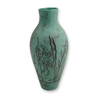 Sale Photo Thumbnail #137: MCM Studio Ceramic Baluster Vase with Sgraffito Aquatic Motifs
