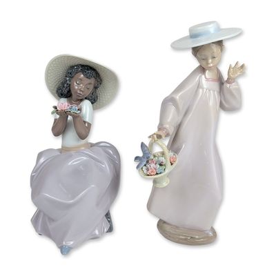 Sale Photo Thumbnail #225: 2pc Lladro Hello Friend 6414 & Sweet Fragrance 6822 Porcelain Figurines