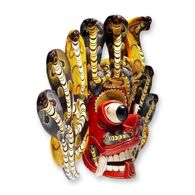 Sale Photo Thumbnail #150: 3pc Sri Lankan Naga Raksha Hand Carved and Polychrome Painted Wooden Mask