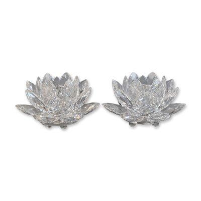 Sale Photo Thumbnail #75: Pair of Swarovski Crystal Medium Waterlily Candleholders