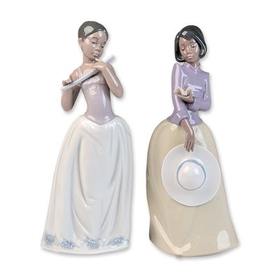Sale Photo Thumbnail #383: 2pc Nao by Lladro Porcelain Figurines, 1339 Notes in the Wind & 1380 The Bird's Flight