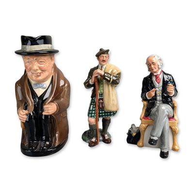 Sale Photo Thumbnail #95: 3pc Royal Doulton Figurines, Laird HN2361, Doctor HN2858 & Winston Churchill Toby Jug