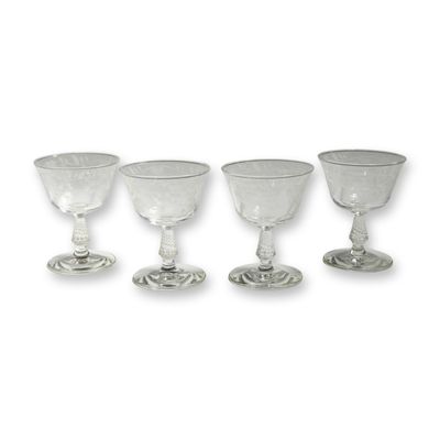 Sale Photo Thumbnail #141: 4pc Rock Sharpe Crystal Etched Floral Champagne Coupes
