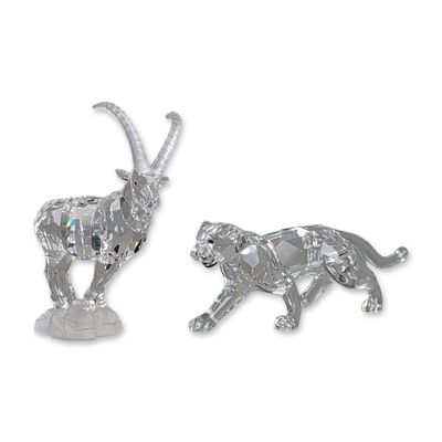 Sale Photo Thumbnail #238: 2pc Swarovski Silver Crystal Figurines, Ibex and Leopard