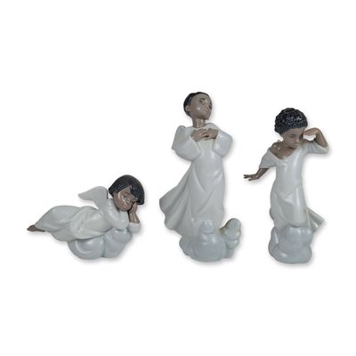Sale Photo Thumbnail #9: 3pc Lladro Black Legacy Porcelain Angel Figurines