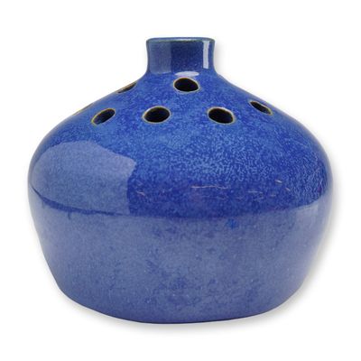 Sale Photo Thumbnail #303: Bybee Pottery Cobalt Blue Flower Frog Vase