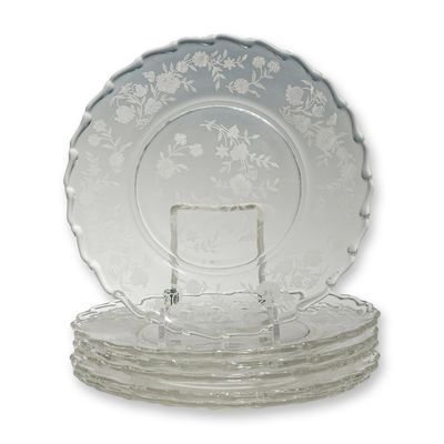 Sale Photo Thumbnail #308: 6pc Fostoria Glass Chintz Etched Baroque Shape Salad Plates