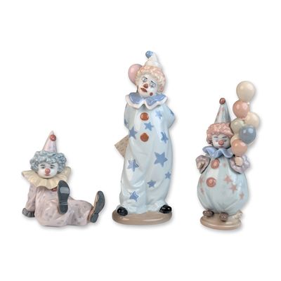 Sale Photo Thumbnail #45: 3pc Lladro and Nadal Spanish Glazed Porcelain Clown Figurines