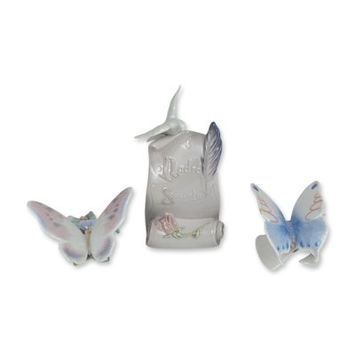 Sale Photo Thumbnail #15: 3pc Lladro Porcelain Butterfly and Society Figurines 6589 Morning Calm, 6330 Refreshing Pause, and