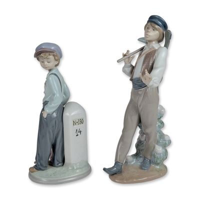 Sale Photo Thumbnail #13: 2pc Lladro Traveling Boys Porcelain Figurines