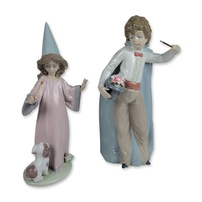 Sale Photo Thumbnail #355: 2pc Lladro Glazed Porcelain Wizard and Magician Figurines, Presto 5759 and Under My Spell 6170