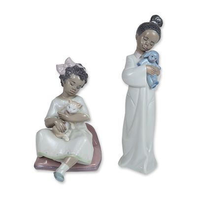 Sale Photo Thumbnail #37: 2pc Lladro Porcelain Black Legacy Figurines 6463 Cuddly Puppy and 6201 Cuddly Kitten