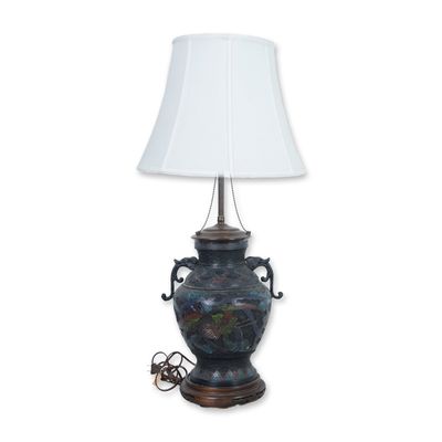 Sale Photo Thumbnail #153: Vintage Asian Champleve Bronze Floral Lamp