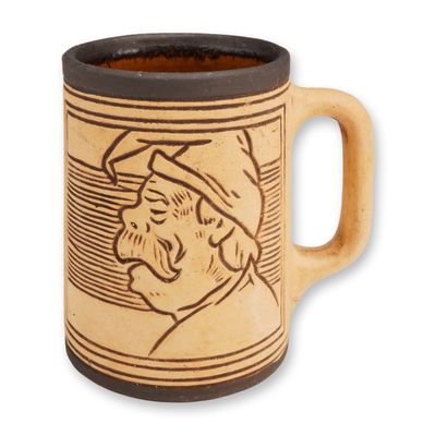 Sale Photo Thumbnail #134: American Studio Pottery Hand-Incised Stoneware Tankard w/ Portrait and Bat
