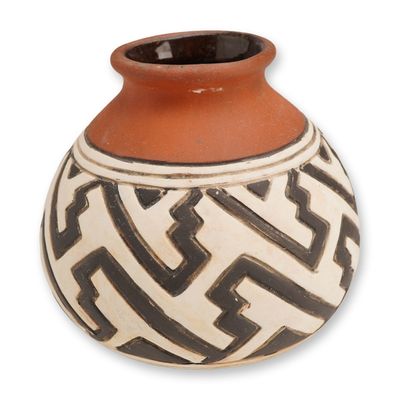 Sale Photo Thumbnail #305: Native American Pueblo-Style Terracotta Pottery Vase with Geometric Design