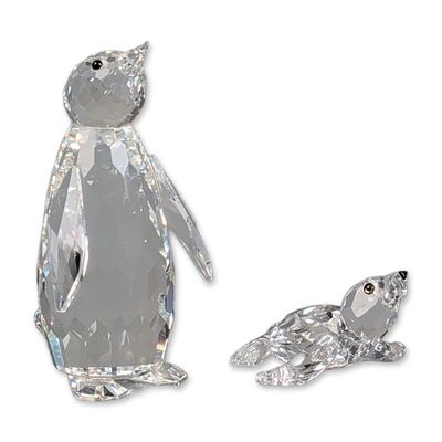 Sale Photo Thumbnail #246: 2pc Swarovski Crystal Aquatic Figurines, Baby Sea Lion & Large Penguin