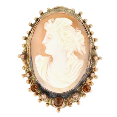 Sale Photo Thumbnail #287: Gold Filled Carved Shell Cameo Paste Stones Portrait Medallion