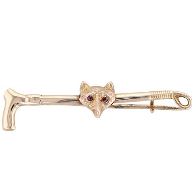 Sale Photo Thumbnail #396: Antique 9K Yellow Gold Ruby Eyed Fox Hunting Brooch