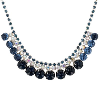 Sale Photo Thumbnail #10: Juliana D&E Silver Tone Sapphire Blue Poured Glass Rhinestone Bib Necklace