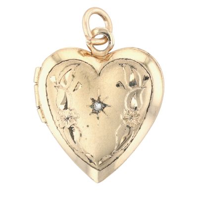 Sale Photo Thumbnail #248: Signed Vintage 14K Gold Filled Diamond Engraved Heart Locket Pendant