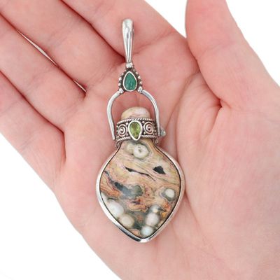 Sale Photo Thumbnail #446: Sajen Sterling Multi-Stone Swinging Pendant