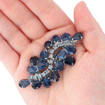 Sale Photo Thumbnail #13: Juliana D&E Silver Tone Blue Rhinestone Wave Brooch