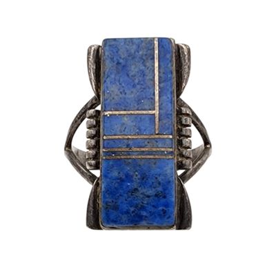 Sale Photo Thumbnail #496: Southwest Sterling Denim Lapis Lazuli Inlay Ring Sz 8