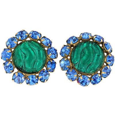 Sale Photo Thumbnail #34: Freirich Gold Tone Poured Glass Rhinestone Earrings