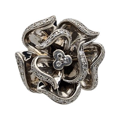 Sale Photo Thumbnail #482: Signed Sterling Diamond Flower Ring Sz 7