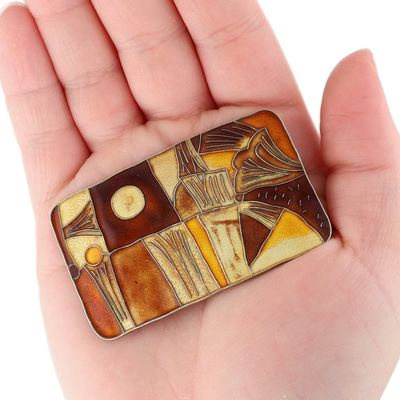 Sale Photo Thumbnail #463: David Andersen Norway Gold Over Sterling Enamel Autumn Fields Brooch