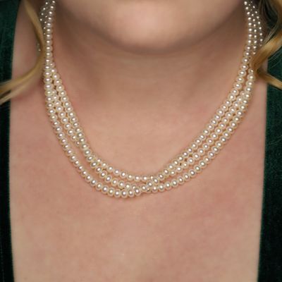 Sale Photo Thumbnail #476: Signed 14K Yellow Gold Pearl Three Strand Necklace