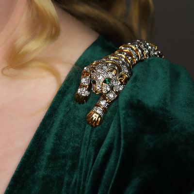 Sale Photo Thumbnail #70: Two Tone Rhinestone Articulated Leopard Shoulder Brooch