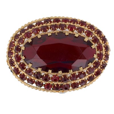 Sale Photo Thumbnail #111: Czech Gold Tone Faux Garnet Cluster Dome Brooch