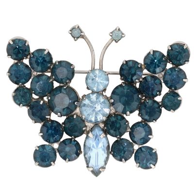 Sale Photo Thumbnail #88: Silver Tone Blue Rhinestone Butterfly Brooch