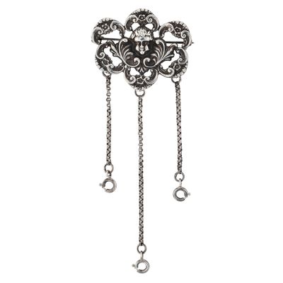 Sale Photo Thumbnail #553: Signed Sterling Silver Nouveau Style Chatelaine Brooch